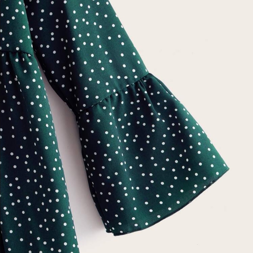 Green with White Polka Dots High-Low Top - Picture 4 of 8